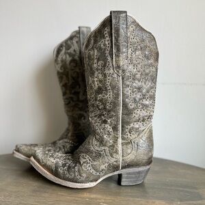 The Cassidy JB Dillion Leather Snip-Toe Cowboy Western Boots size 7 1/2 green